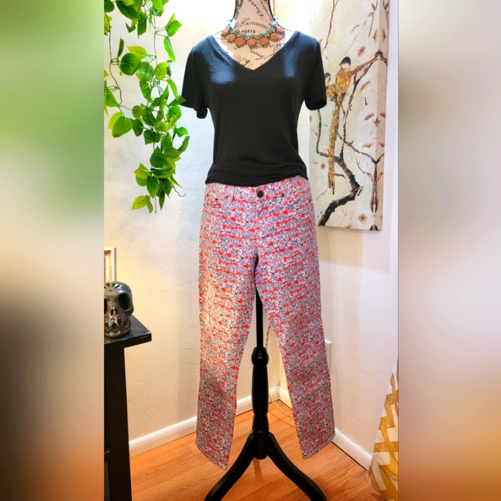 J Crew Liberty Print Toothpick Ankle Jeans Size 26 short